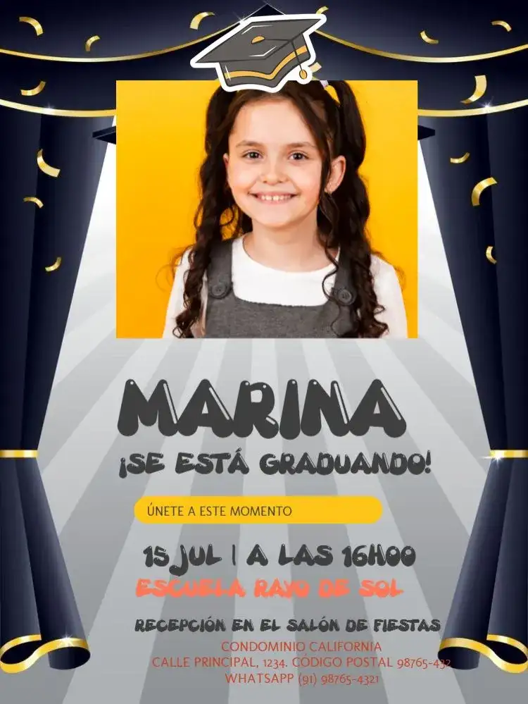 Graduación Infantil con Confirmación de Asistencia Para Editar Confeti