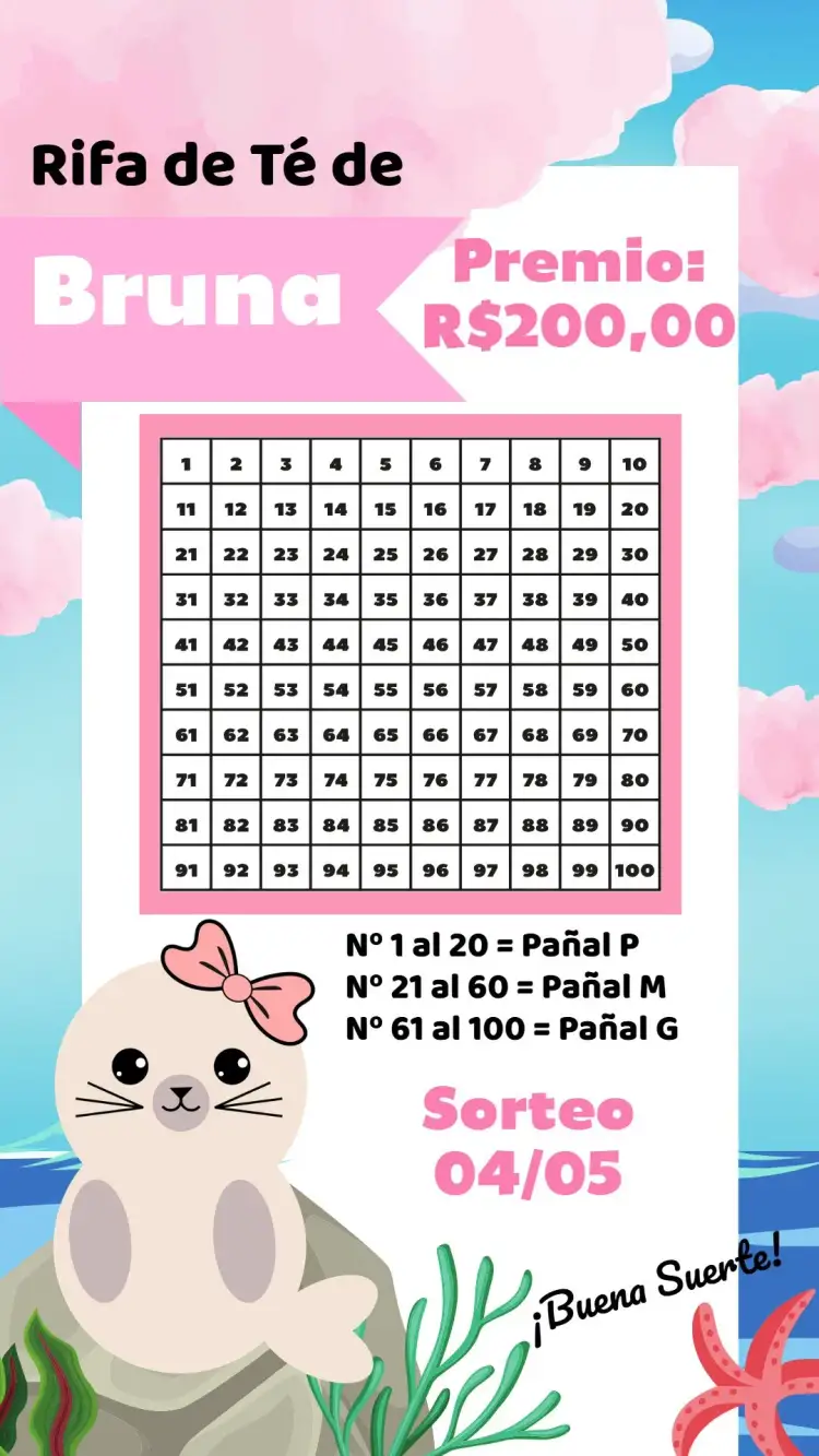 Invitación Té Rifa Foca Bebé – tema Té Rifa azul marino, infantil, divertido, colorido, temático, suave