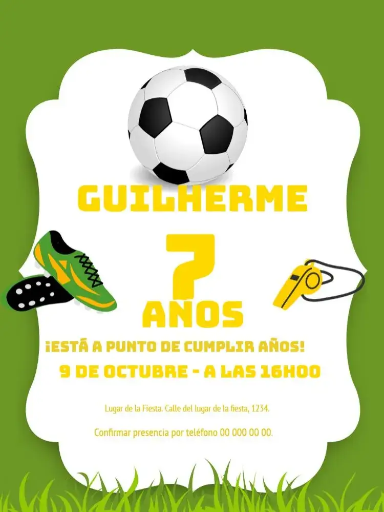 Invitación Fútbol Verde Infantil – tema Cumpleaños Infantil verde, deportivo, divertido, infantil, juvenil