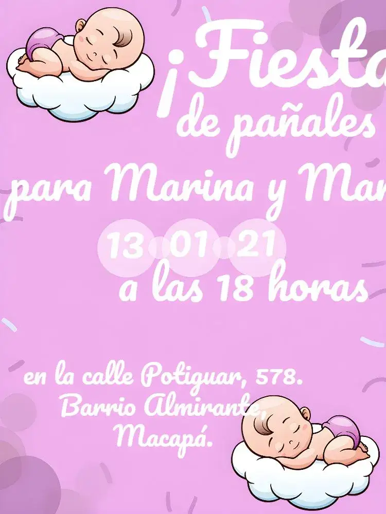Invitación Baby Shower Gemelas Burbujas Niñas – tema Baby Shower rosa suave, blanco delicado, nubes esponjosas, burbujas de jabón, estilo lúdico, diseño moderno