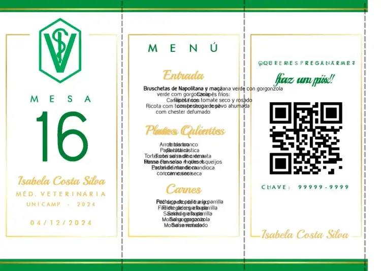 Invitación Menú Triángulo Graduación Medicina Veterinaria Mesa – tema Graduación moderno, vibrante, elegante, sostenible, divertido, colorido