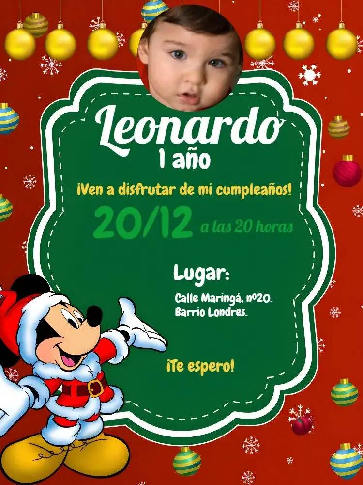 Invitación Navidad De Mickey Mouse Con Foto Pato – tema Fechas Conmemorativas navideño, colorido, divertido, infantil, temático, festivo