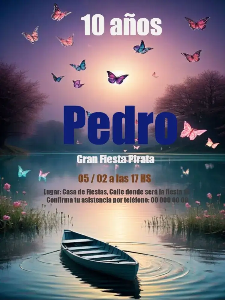 Invitación Barco Para Editar Mapa – tema Cumpleaños Infantil náutico, aventura, colorido, infantil, fantasía