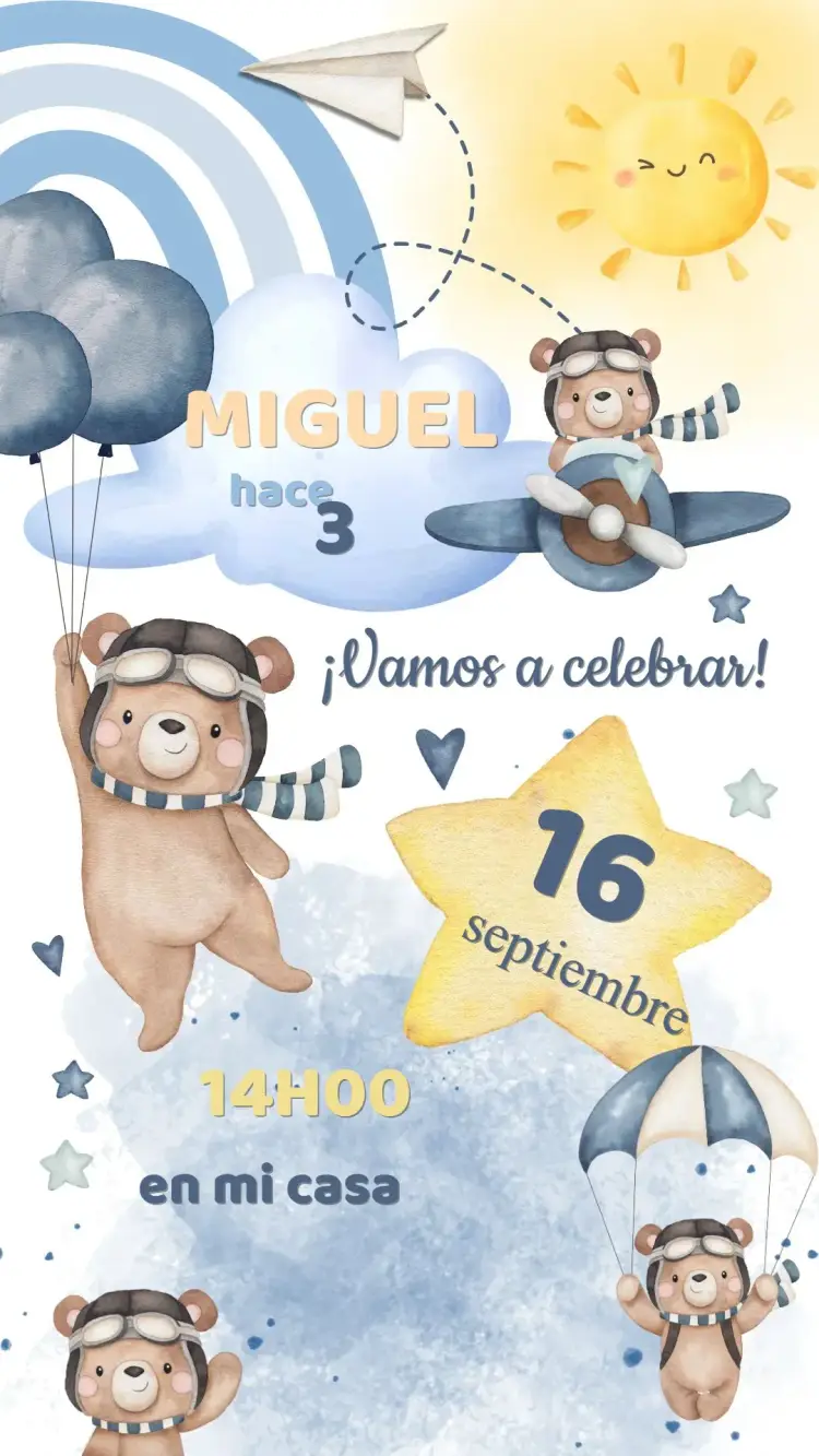 Invitación Cumpleaños Osito Aviador