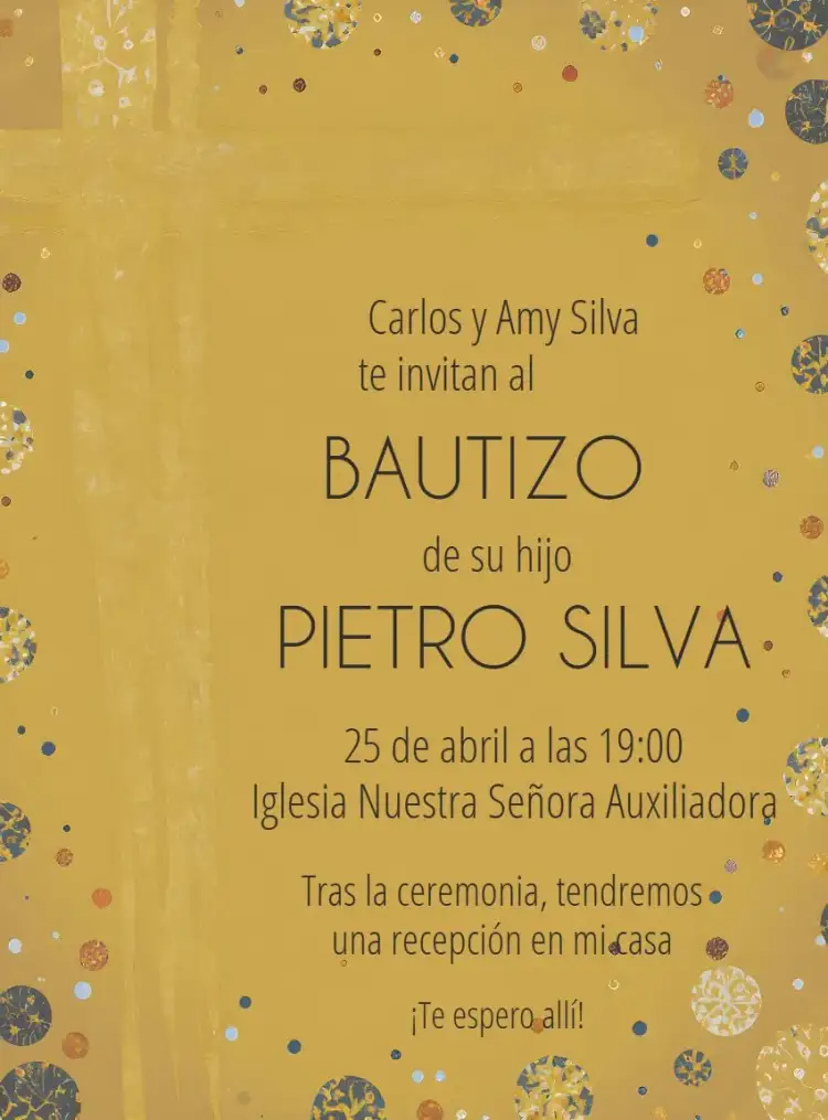 Invitación Bautizo Dorado y Blanco Iglesia – tema Bautismo dorado, blanco, minimalista, elegante, religioso, moderno