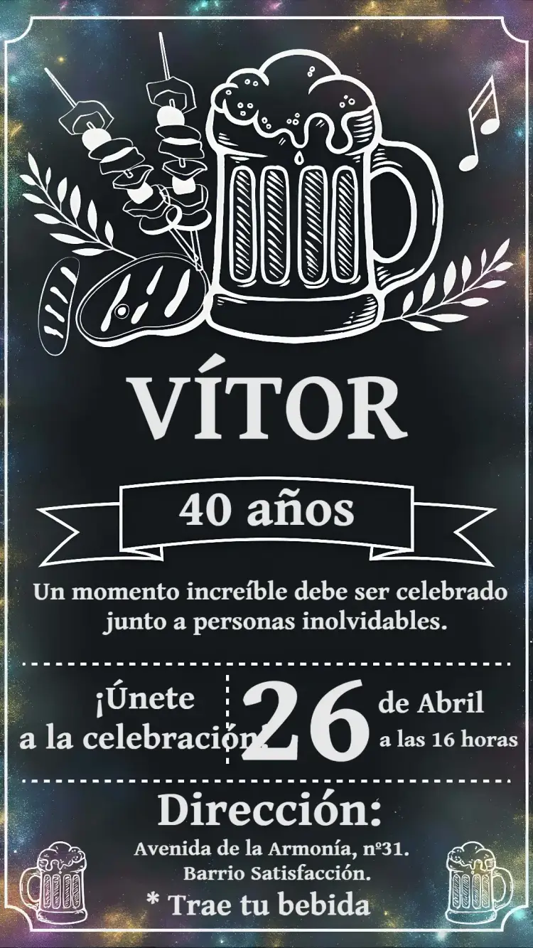 Invitación Barbacoa Pizarra Cerveza editable y personalizable