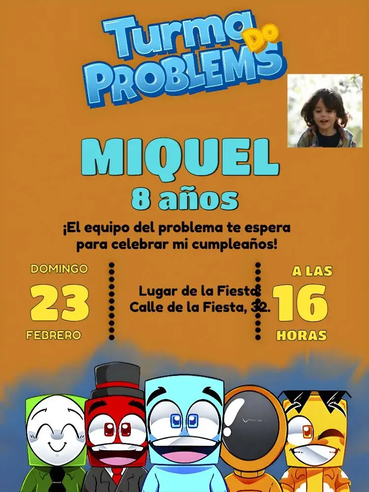 Invitación Turma Do Problems Con Foto Youtube editable y personalizable