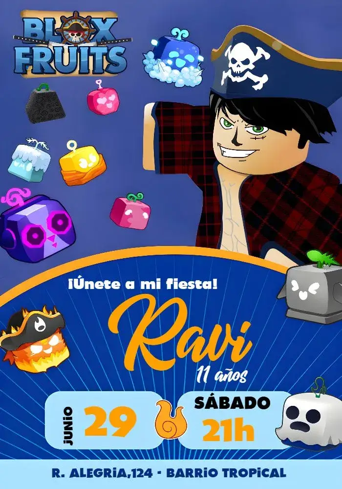 Invitación Blox Fruits Colorido