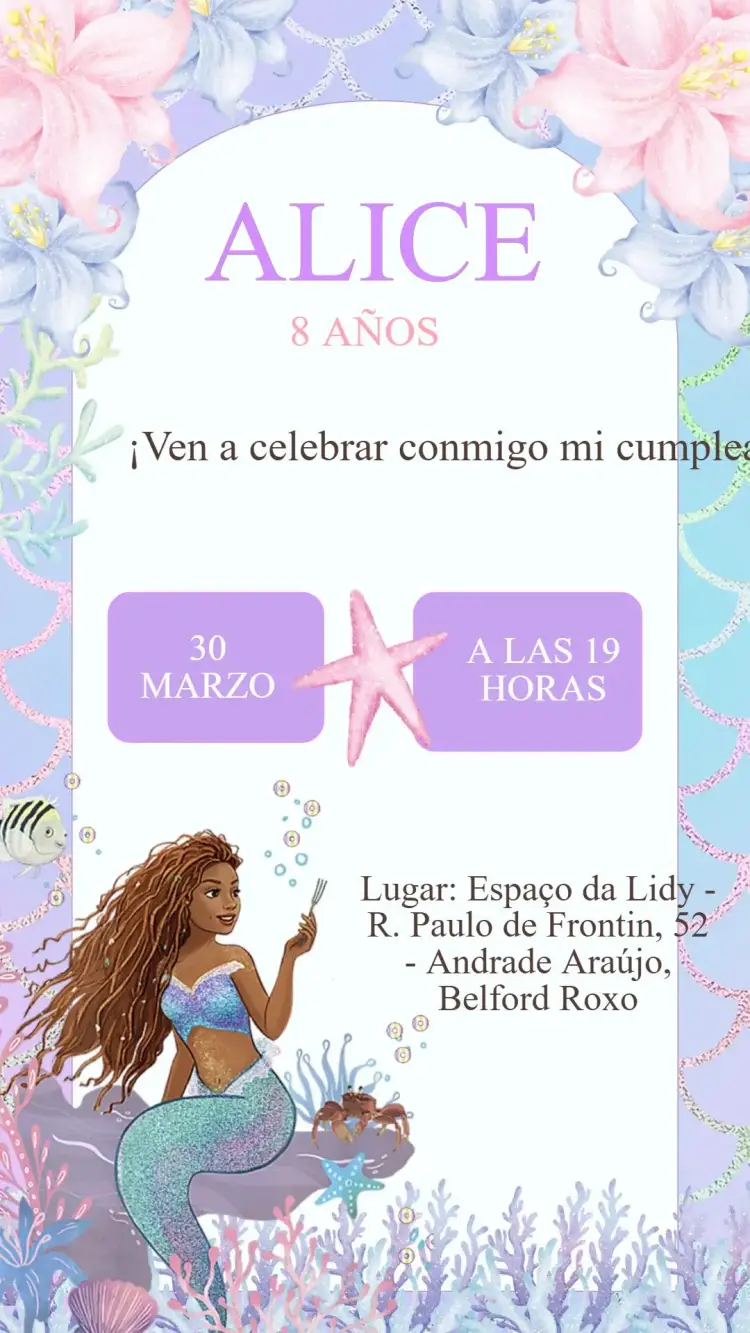 Invitación Cumpleaños Sirena