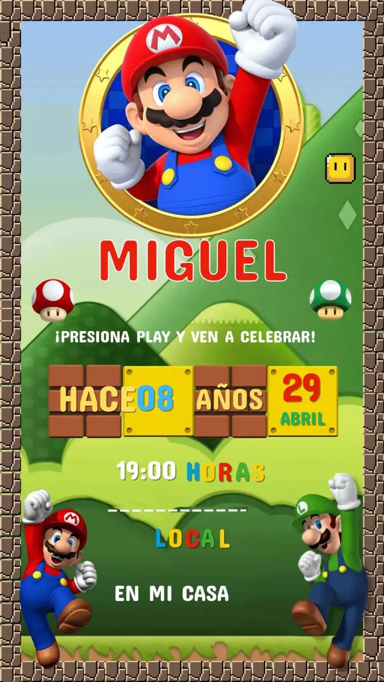 Invitación Cumpleaños Super Mario Bros