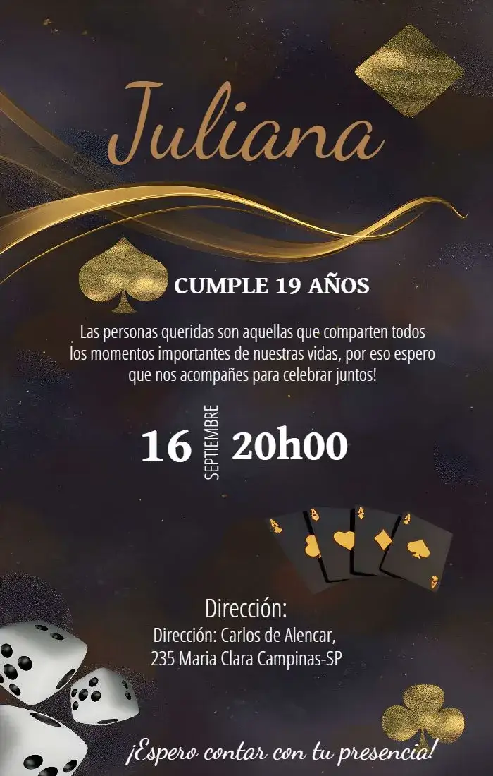 Invitación 15 Años Casino Rojo – tema 15 años casino, rojo, moderno, diversión, festivo, joven