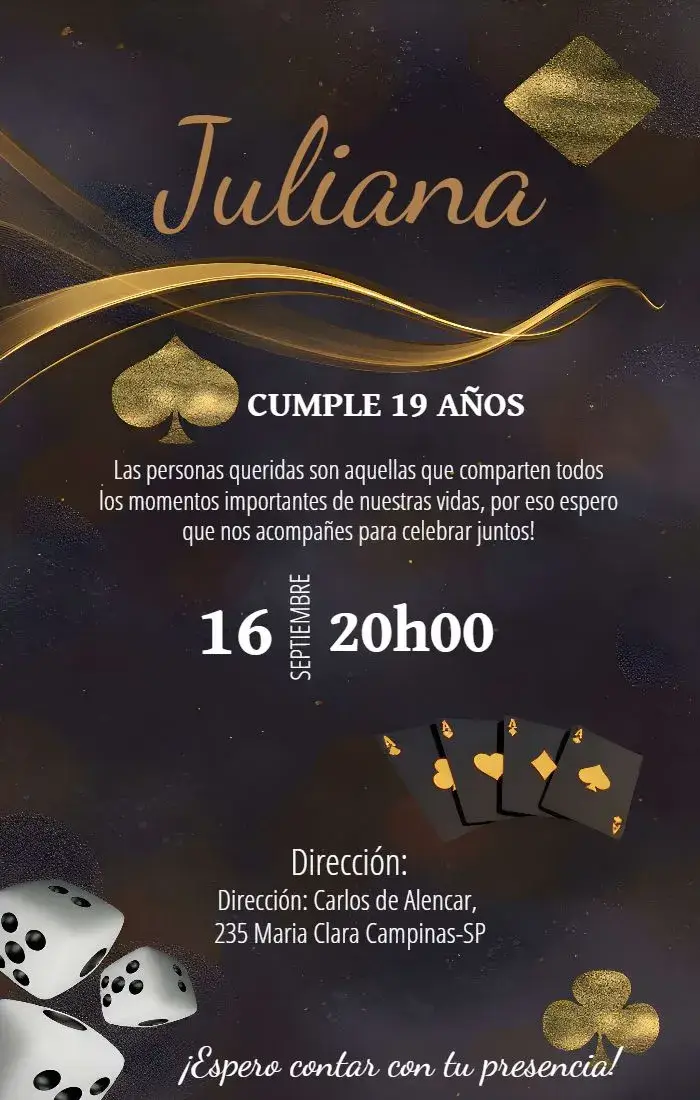Invitación 15 Años Casino Rojo editable y personalizable