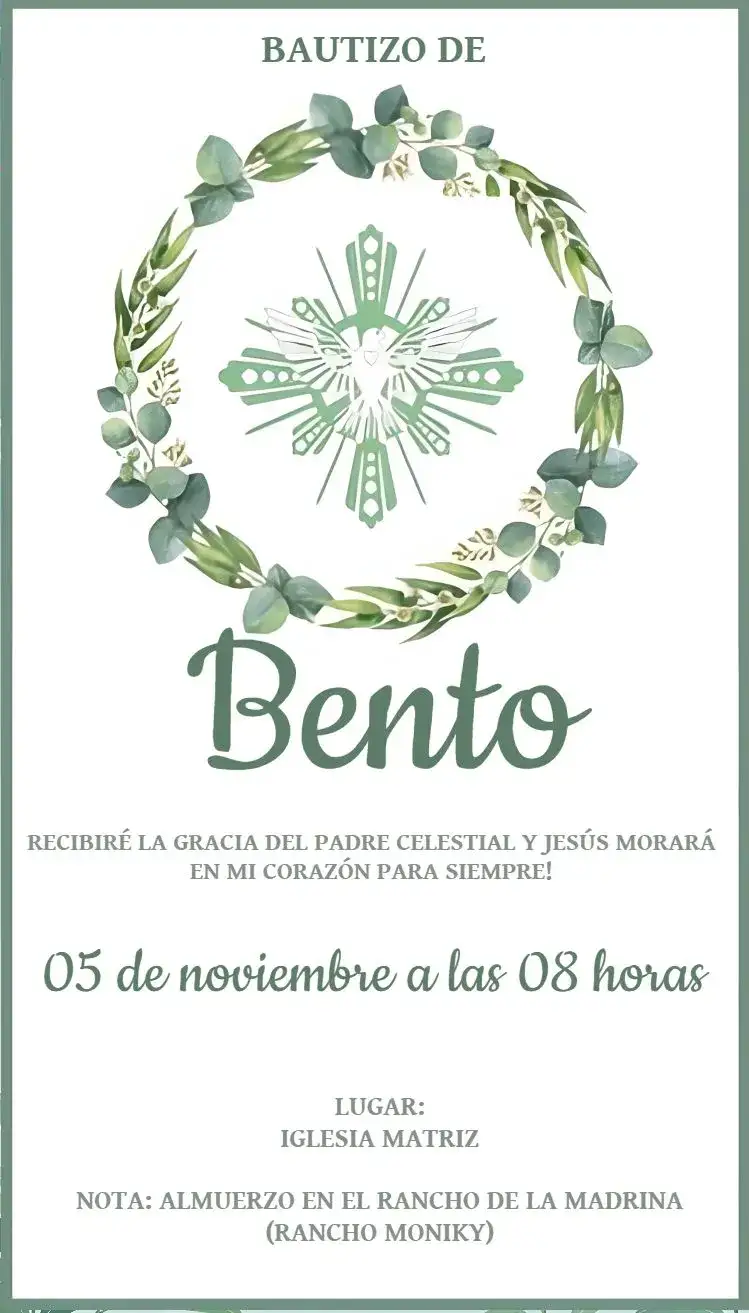 Invitación Bautizo Verde Bautismo – tema Bautismo verde, moderno, delicado, minimalista, igreja, natureza