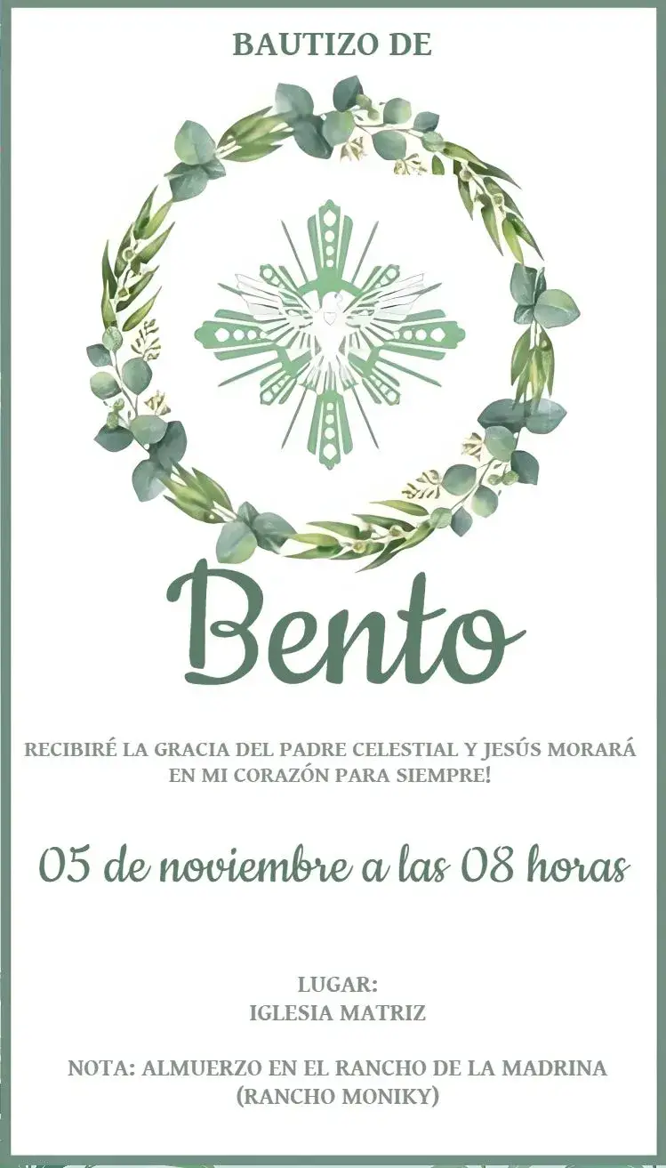 Invitación Bautizo Verde Bautismo editable y personalizable