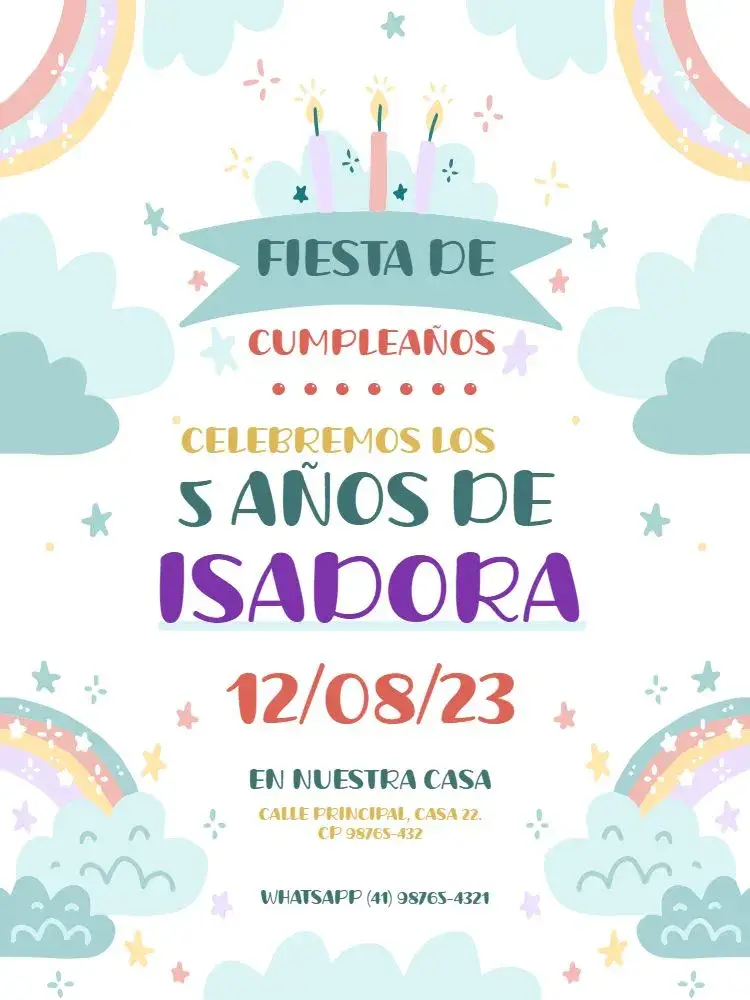 Invitación 5 Años Azul Arcoíris