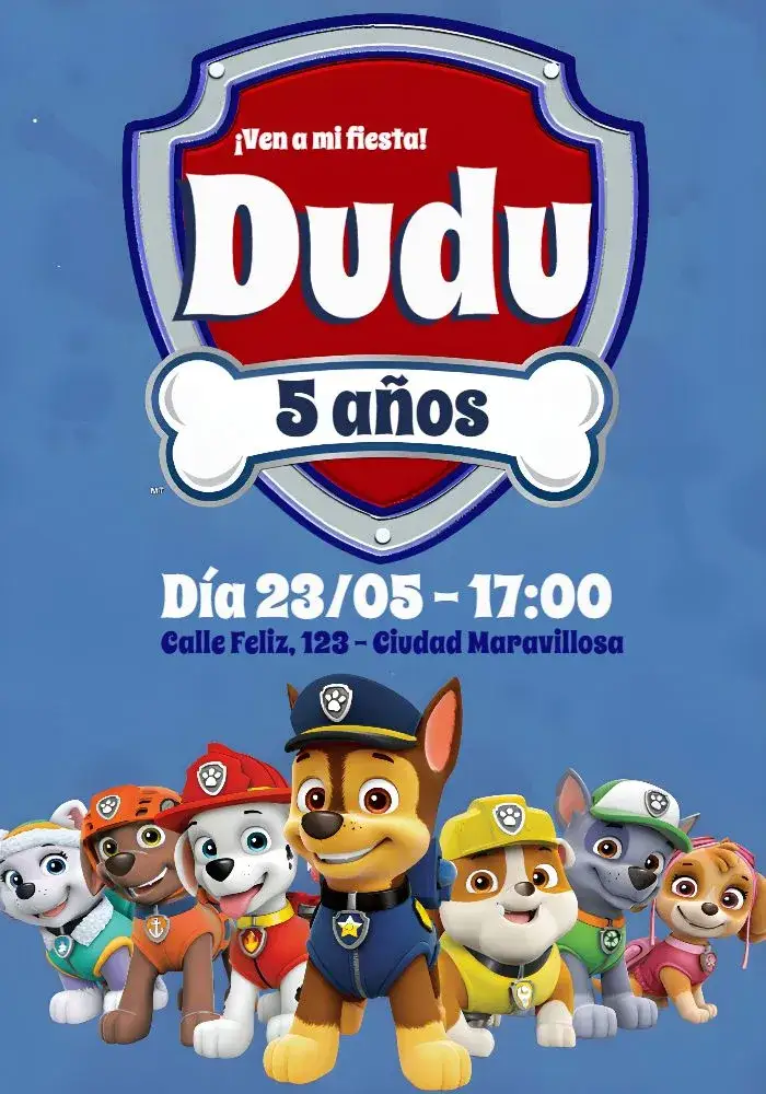 Invitación Patrulla Canina Rojo – tema Cumpleaños Infantil colorido, divertido, temático, infantil, vibrante
