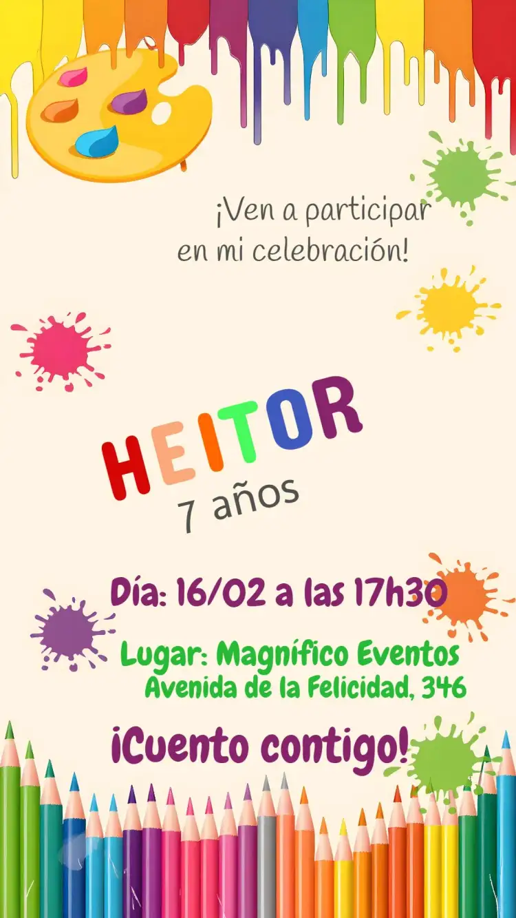 Invitación Pintando El 7 Infantil – tema Más buscados colorido, lúdico, divertido, artístico, niño, pintura
