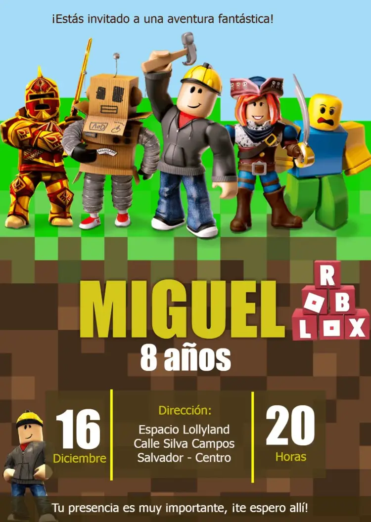 Invitación Roblox Robux editable y personalizable