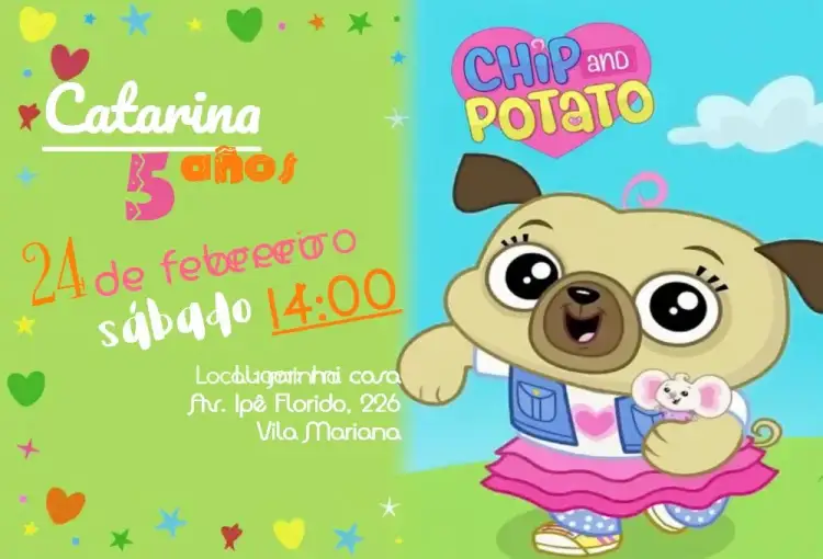 Invitación Chip And Potato Infantil – tema Cumpleaños Infantil colorido, divertido, temático, infantil, moderno