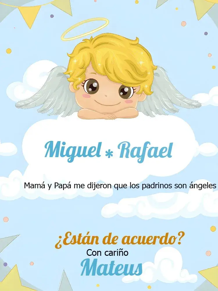 Invitación Padrinos De Bautismo Niño editable y personalizable