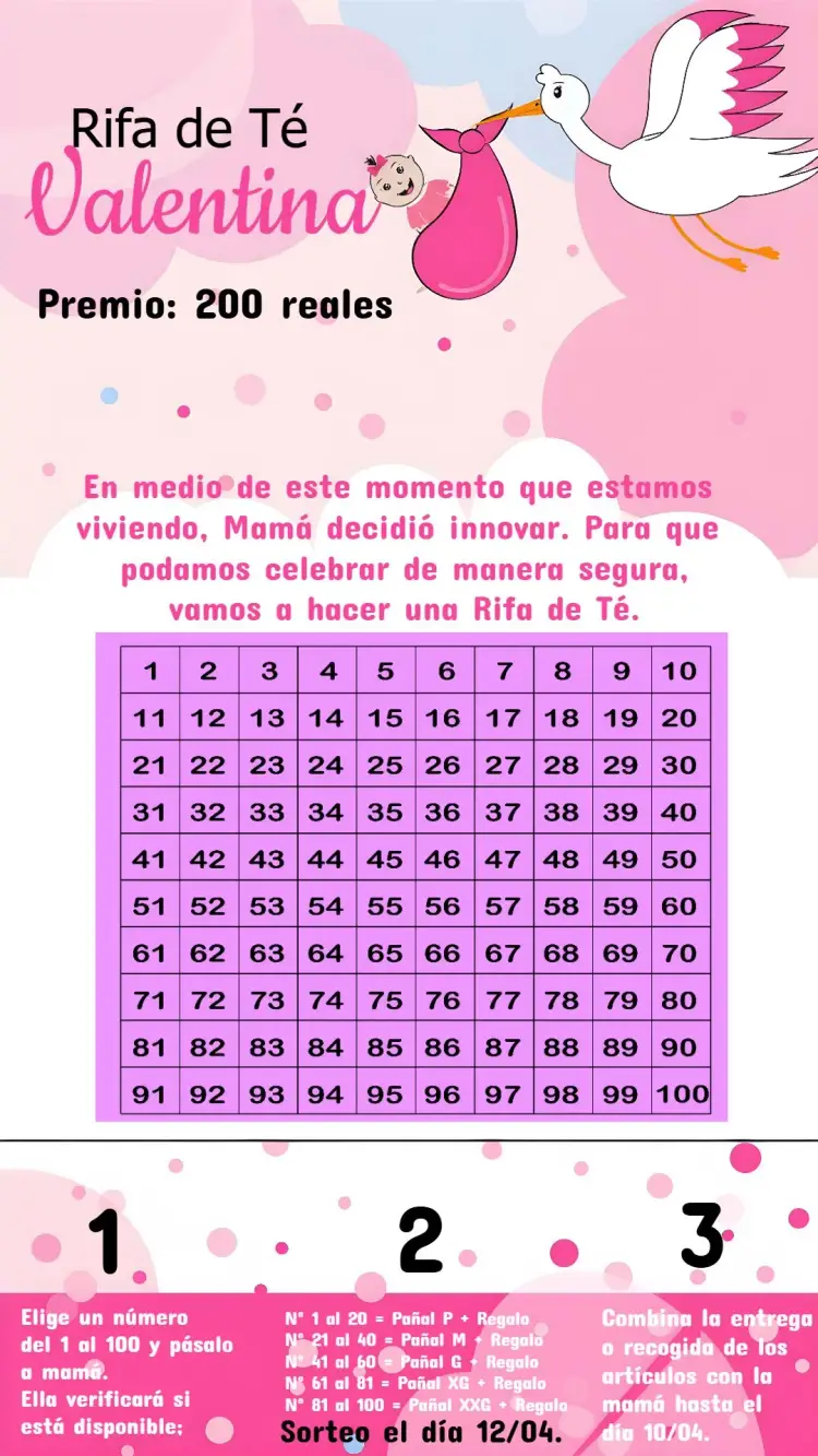 Invitación Té Rifa Cigüeña Números