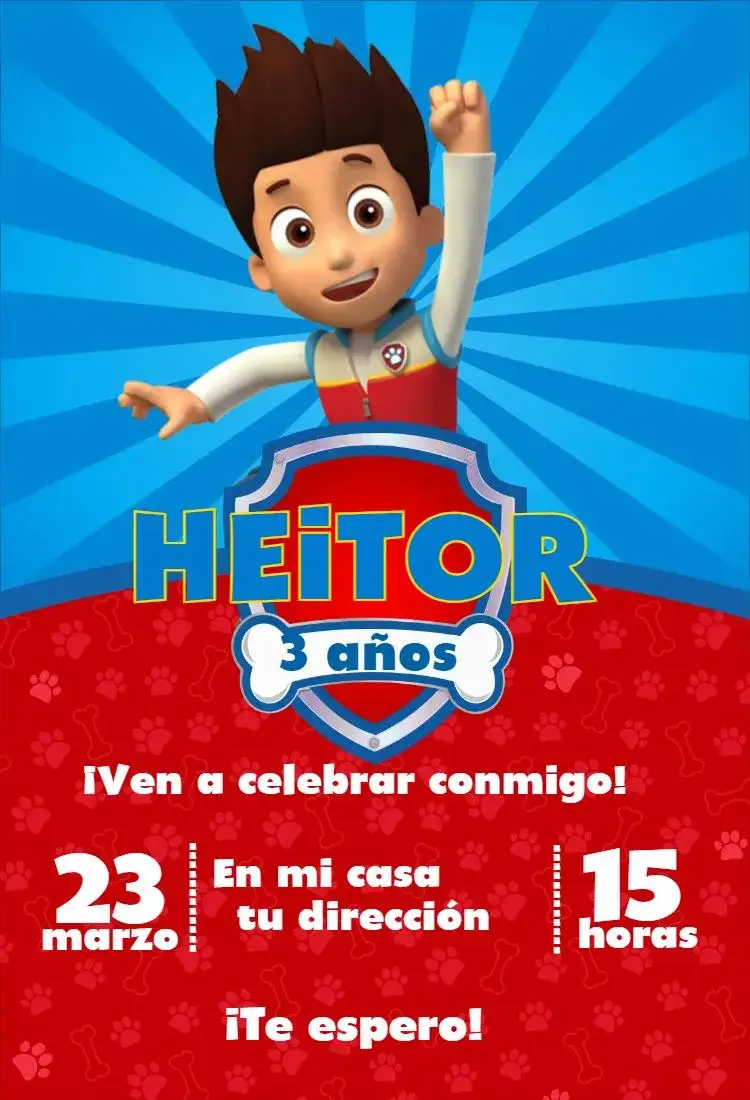 Invitación Patrulla Canina 8 – tema Cumpleaños colorido, divertido, temático, infantil, animado