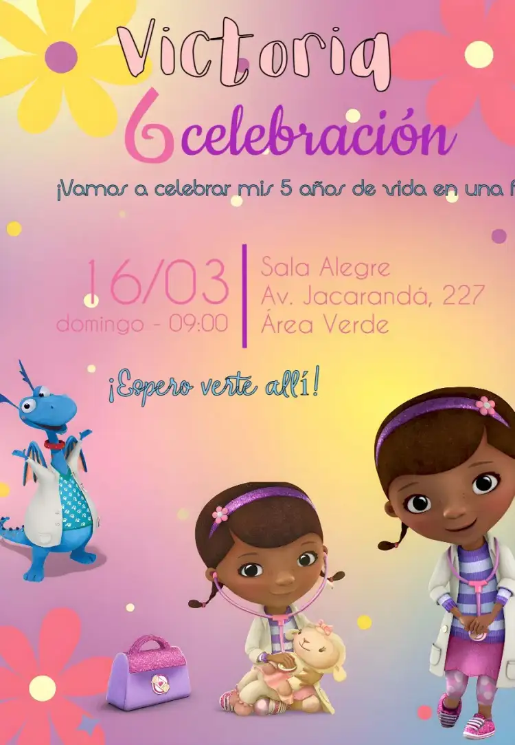 Invitación Doctora Juguetes Peluches – tema Cumpleaños Infantil colorido, lúdico, divertido, infantil, brinquedos, pelúcias