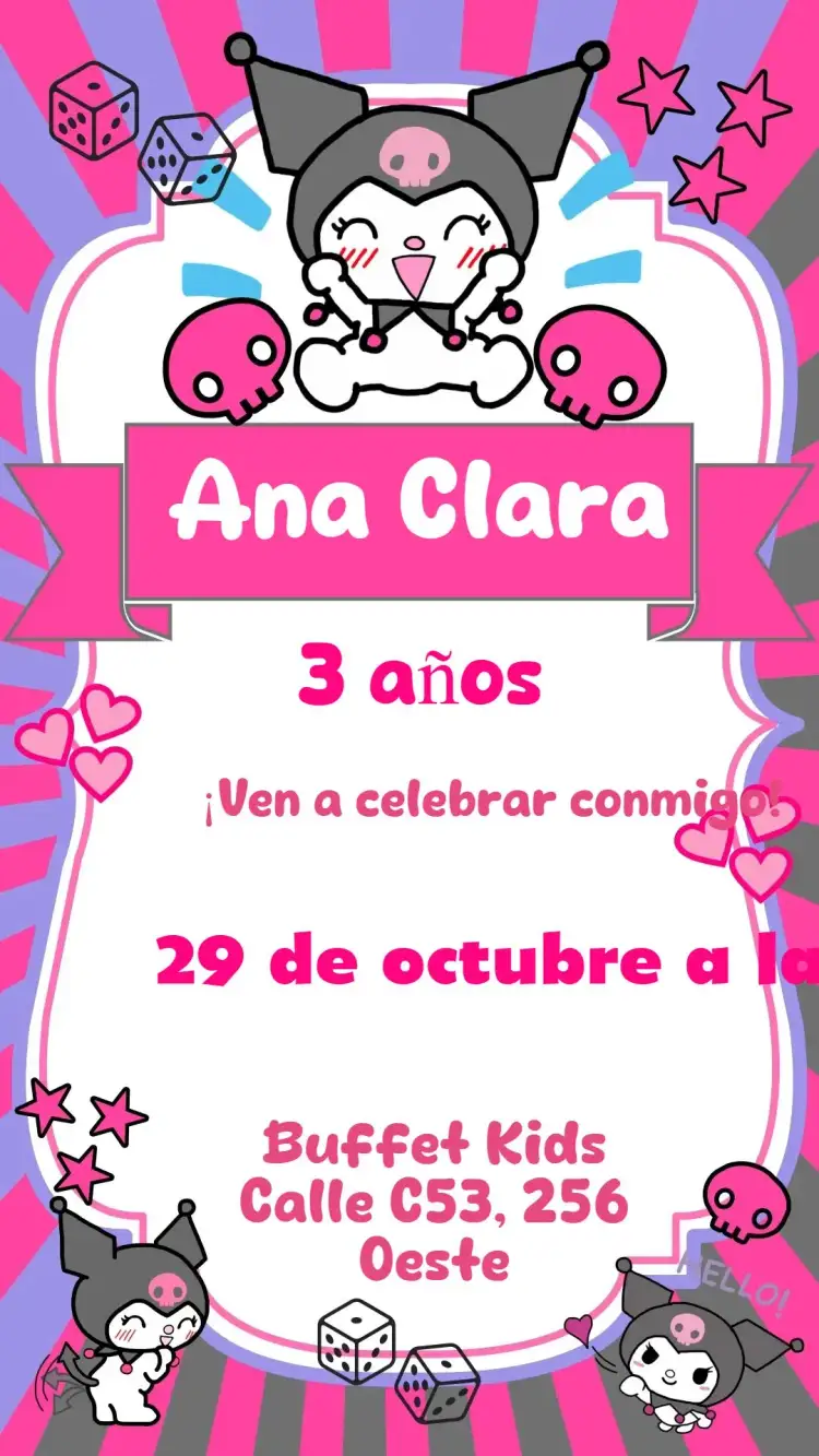 Invitación Korumi – tema Cumpleaños Infantil colorido, kawaii, divertido, infantil, temático, alegre