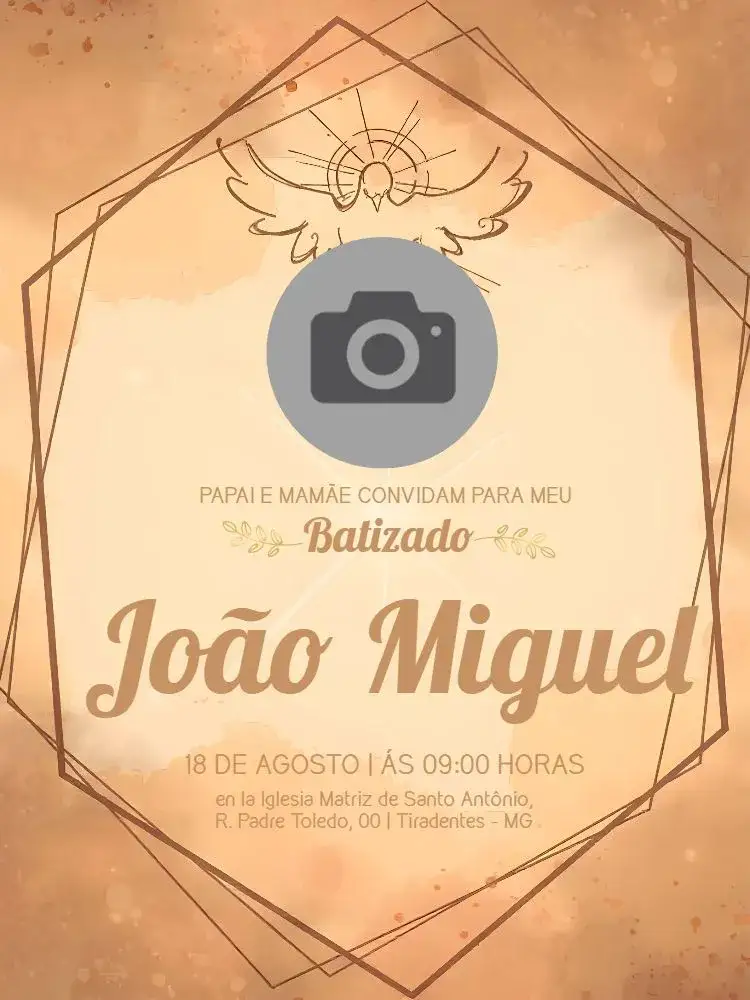 Invitación Bautizo con Foto Dorado – tema Bautismo dorado, blanco, minimalista, religioso, delicado