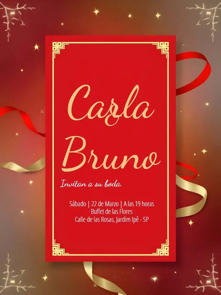 Invitación Boda Elegante Roja – tema Boda elegante, glamouroso, romántico, rojo, dorado, lujoso