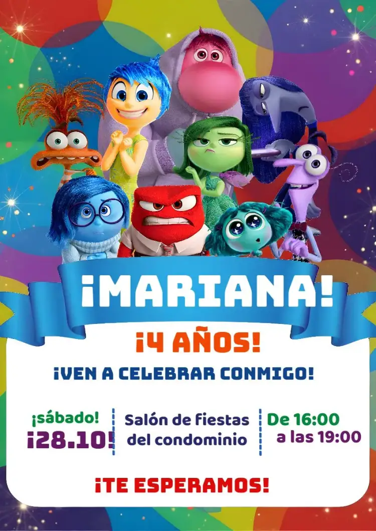 Invitación Divertida Mente 2 Divertidamente – tema Más buscados colorido, divertido, temático, infantil, alegre, emocional