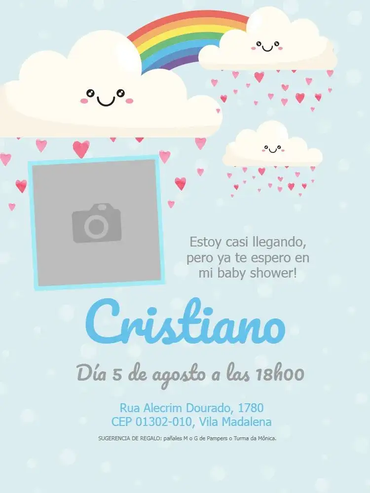 Invitación Baby Shower Digital – tema Baby Shower nube, lluvia, colorido, infantil, moderno
