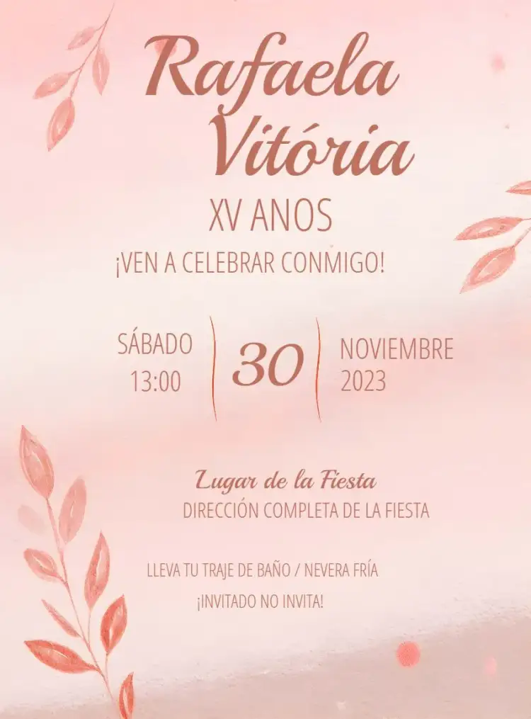 Invitación Rosa 15 Años Fiesta – tema 15 años rosa, delicado, moderno, femenino, elegante, festivo