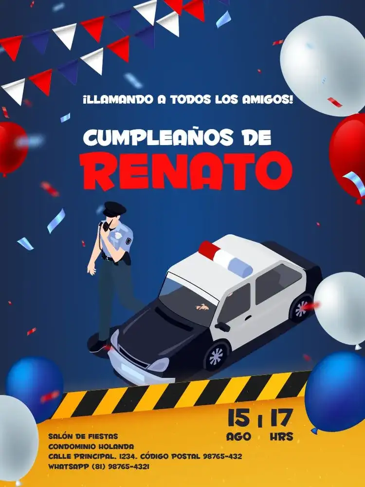 Infantil Tema Policía Azul Y Rojo Amarillo