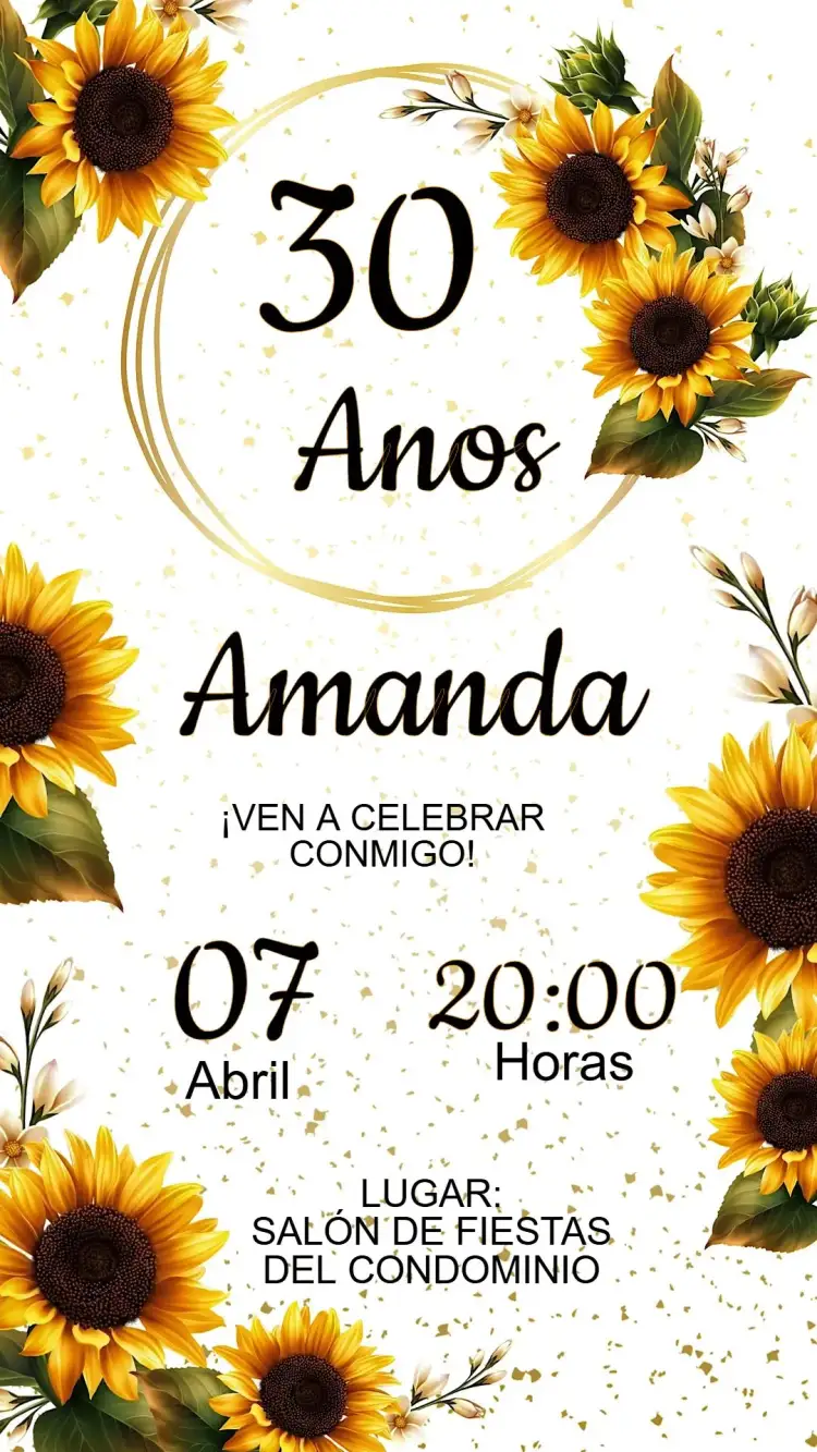 Invitación Invitación Cumpleaños Girasol – tema Cumpleaños floral, colorido, naturaleza, elegante, jardín, primavera