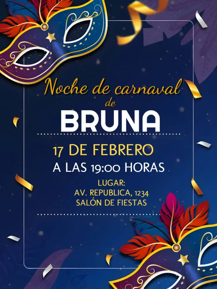 Invitación Baile de Carnaval – tema Fechas Conmemorativas colorido, festivo, vibrante, tropical, alegre