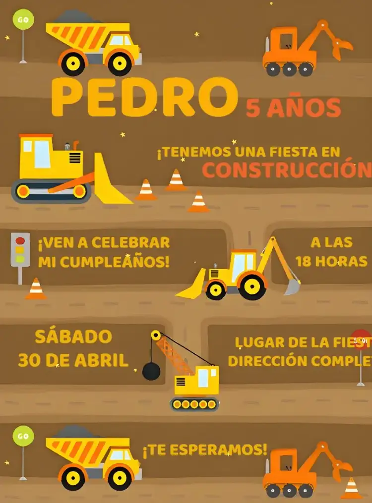Invitación Construcción Tractor Conductor – tema Té Rifa colores vibrantes, tema de construcción, elementos gráficos, estilo divertido, diseño moderno