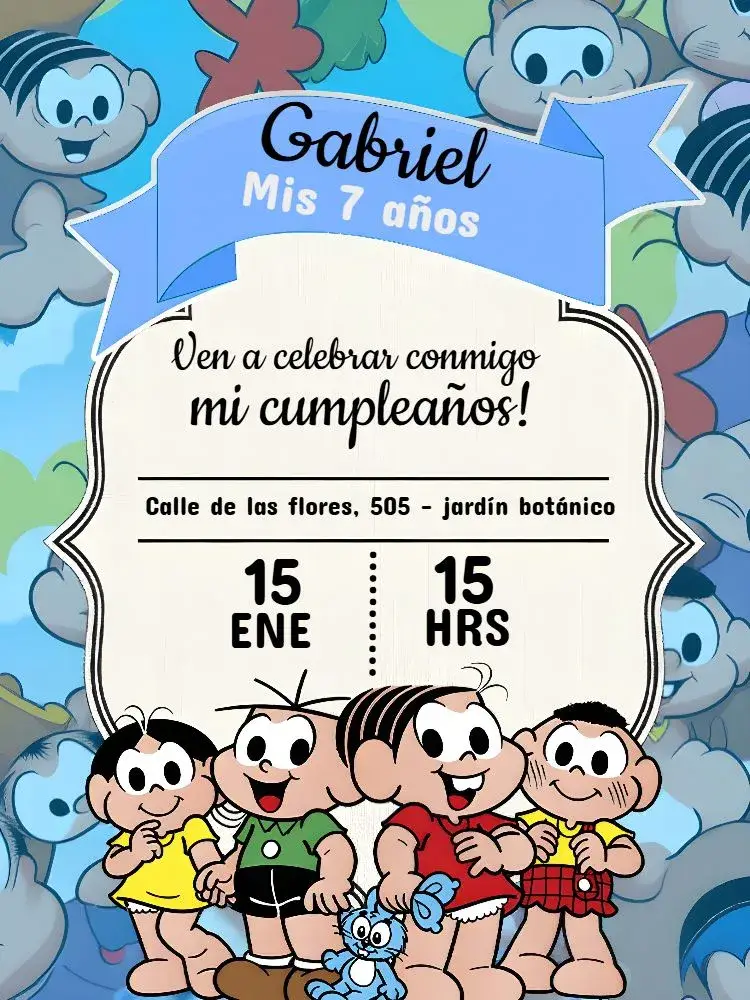 Invitación Turma Da Mônica editable y personalizable