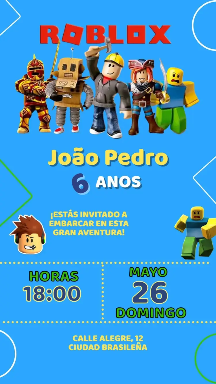 Invitación Invitación Cumpleaños Roblox Game editable y personalizable