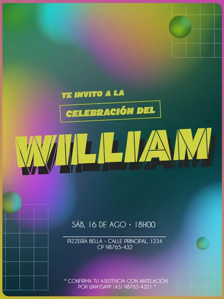 Invitación Joven Masculino Neón Geométrico – tema Cumpleaños Infantil neón, geométrico, moderno, joven, colorido