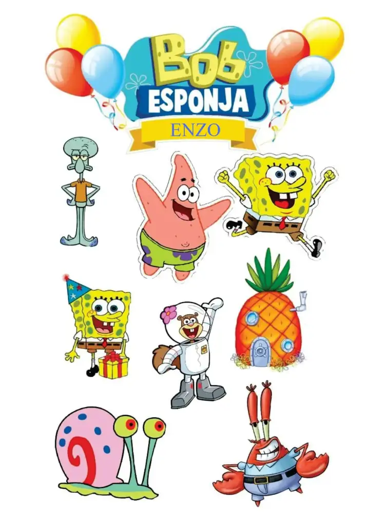 Invitación Bob Esponja – tema Topper de torta colorido, divertido, marino, de caricaturas, infantil, jocoso