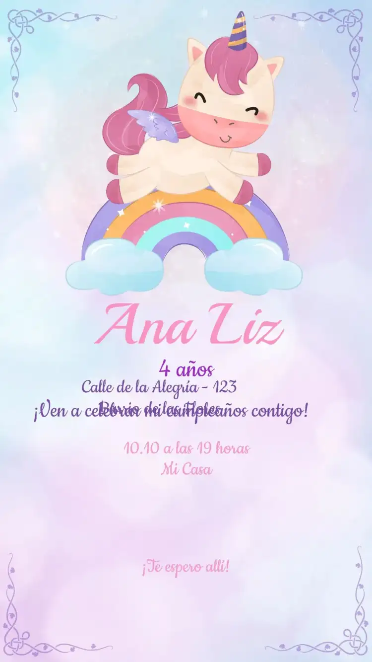 Invitación Cumpleaños Unicornio