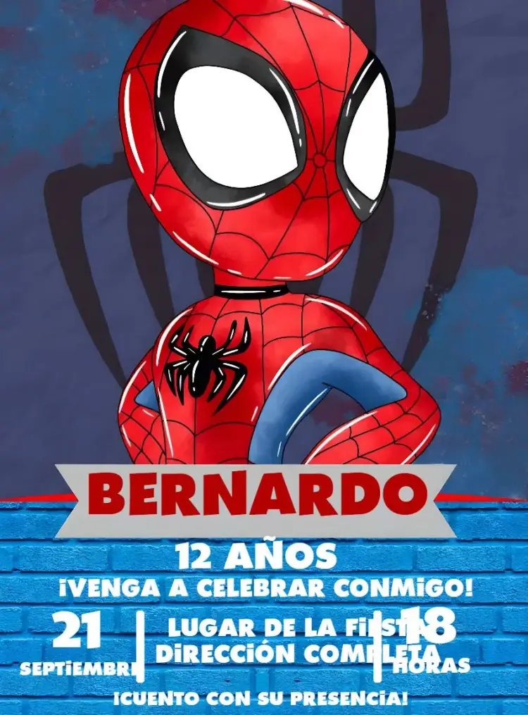 Invitación Hombre Araña Acuarela Azul
