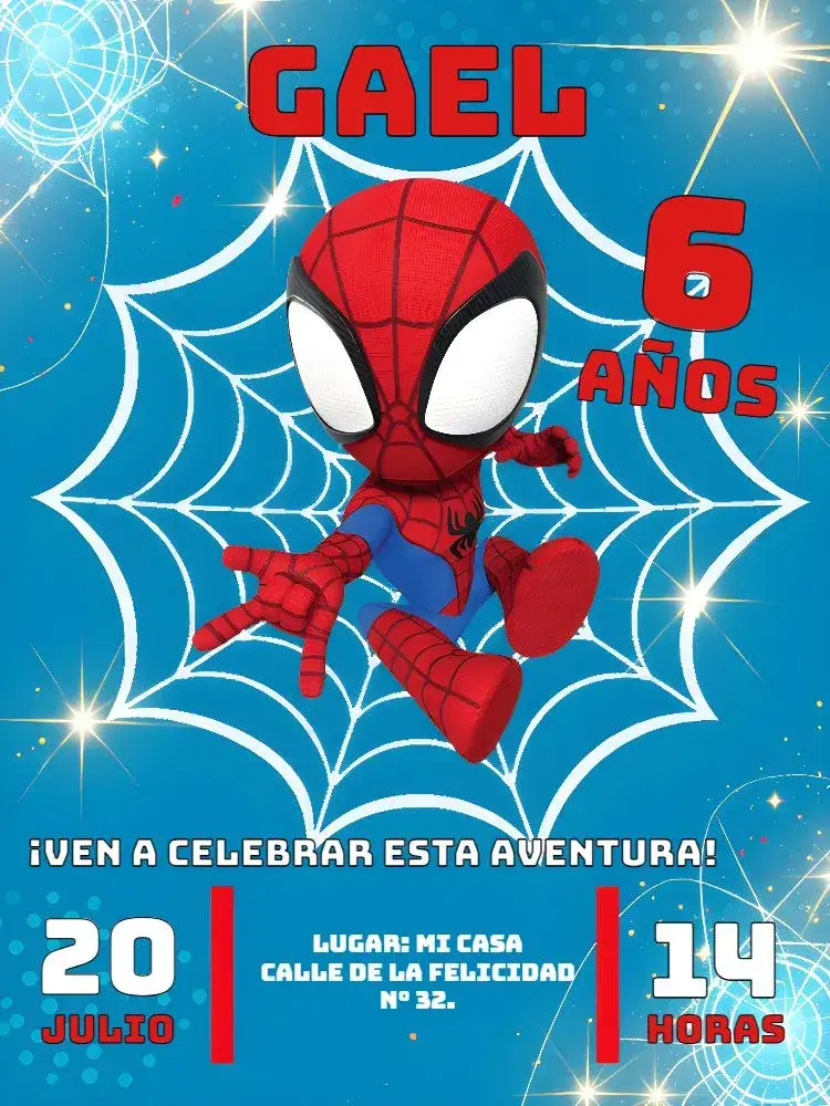 Invitación Hombre Araña En el Universo Arácnido Azul – tema Más buscados azul, rojo, amarillo, superhéroe, moderno