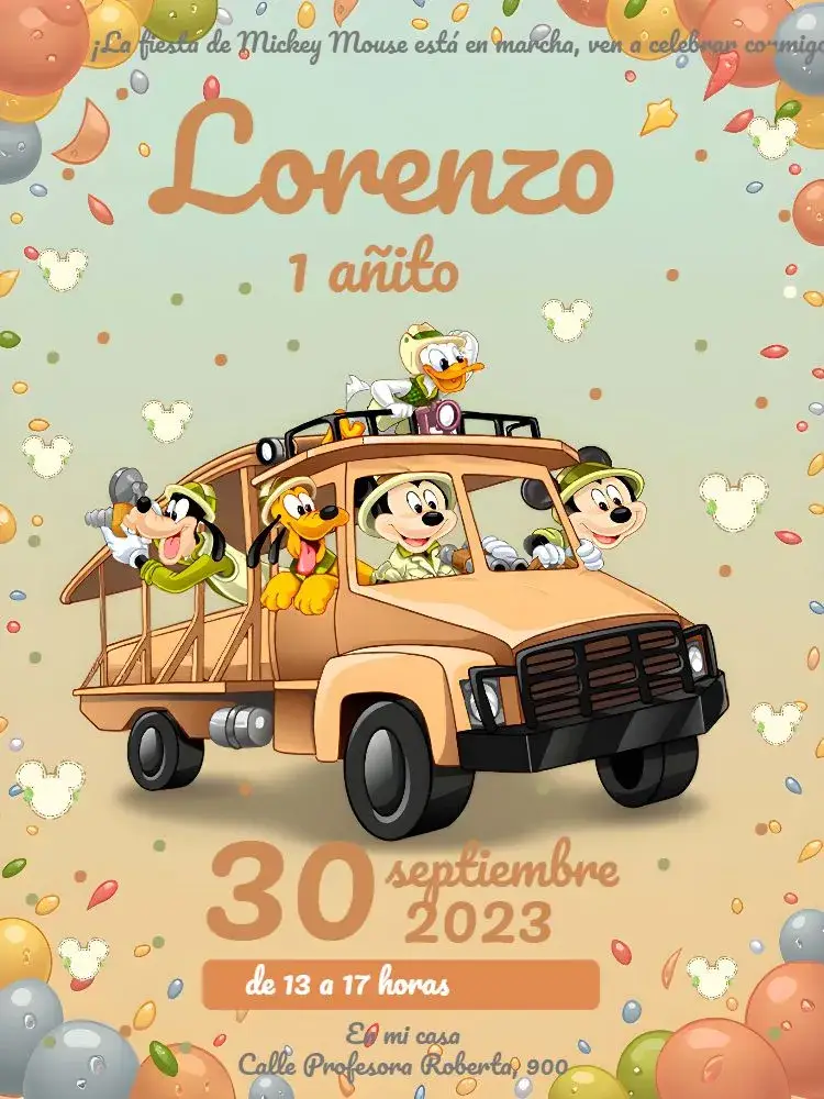 Invitación Safari De Mickey Mouse Mickei