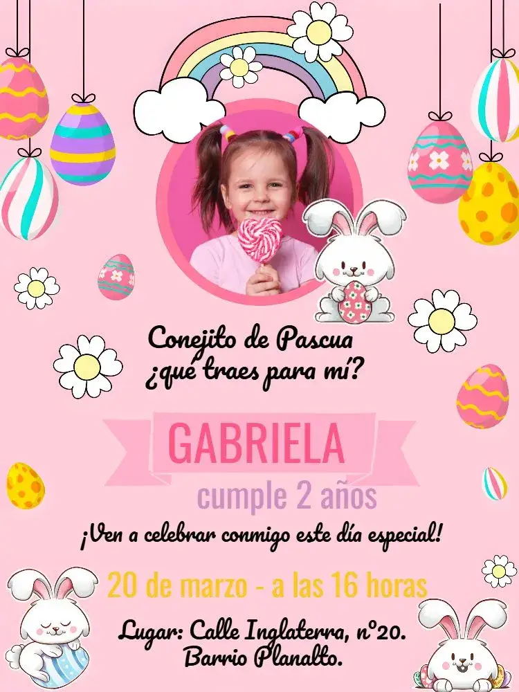 Invitación Pascua Con Foto Zanahoria – tema Fechas Conmemorativas colorido, divertido, infantil, páscoa, animales, festivo