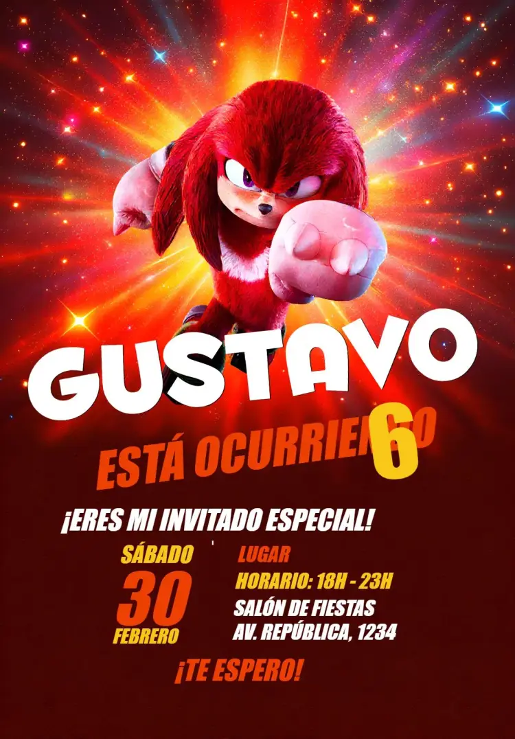 Invitación Sonic 3 Knuckles Shadow