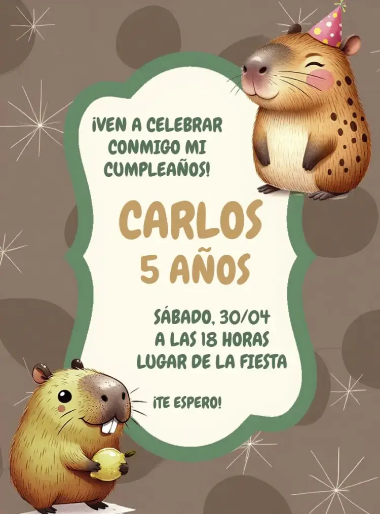 Invitación Capibaras Niño