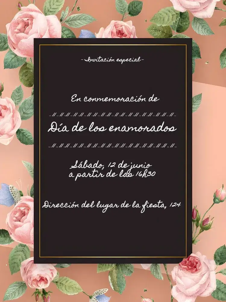 Invitación Día De Los Enamorados Floral Rosa – tema Fechas Conmemorativas floral, romántico, suave, elegante, vintage, moderno