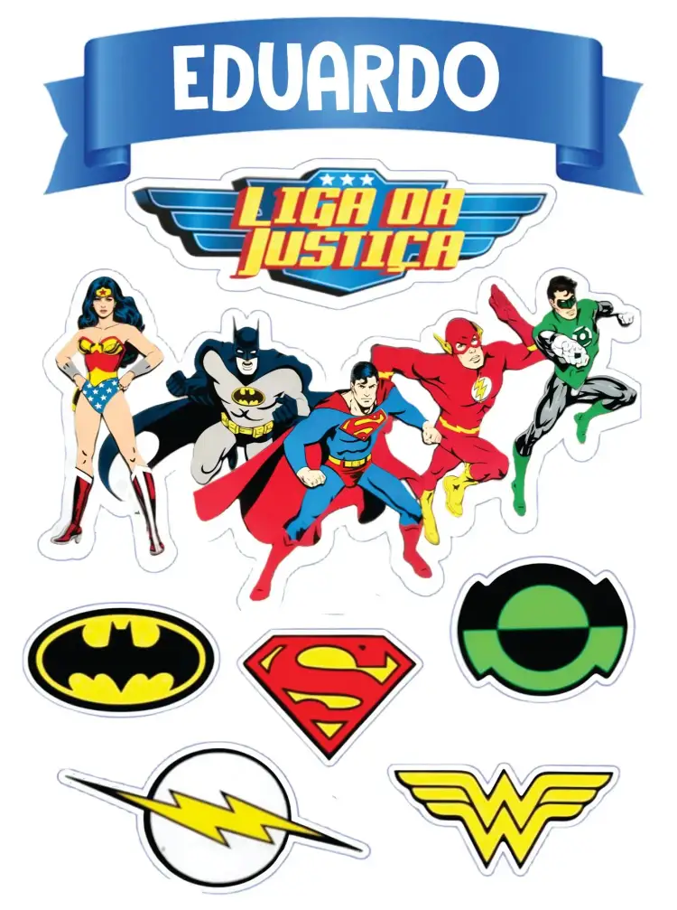 Invitación Liga de la Justicia – tema Topper de torta colorido, divertido, moderno, superhéroes, infantil